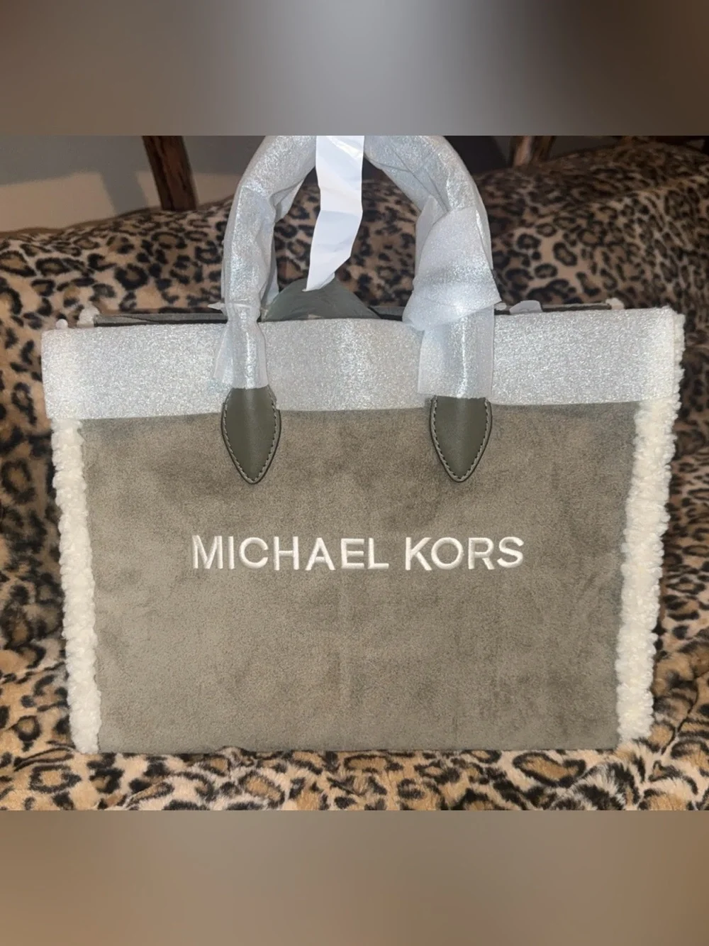 Michael Kors Olive Green Suede Tote with Sherpa Trim Brand New w/tags!